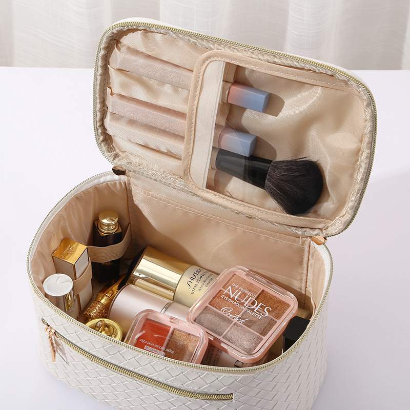 Stylish Woven-Texture Cosmetic Bag – Portable, High-Capacity, Multifunctional, Waterproof Travel Toiletry Bag
