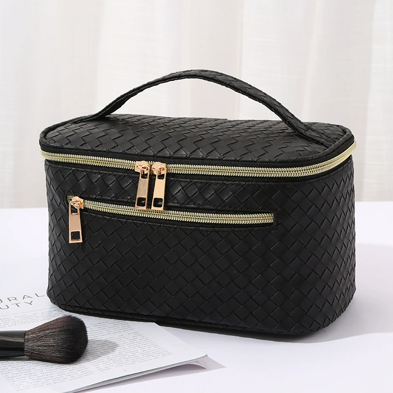 Stylish Woven-Texture Cosmetic Bag – Portable, High-Capacity, Multifunctional, Waterproof Travel Toiletry Bag