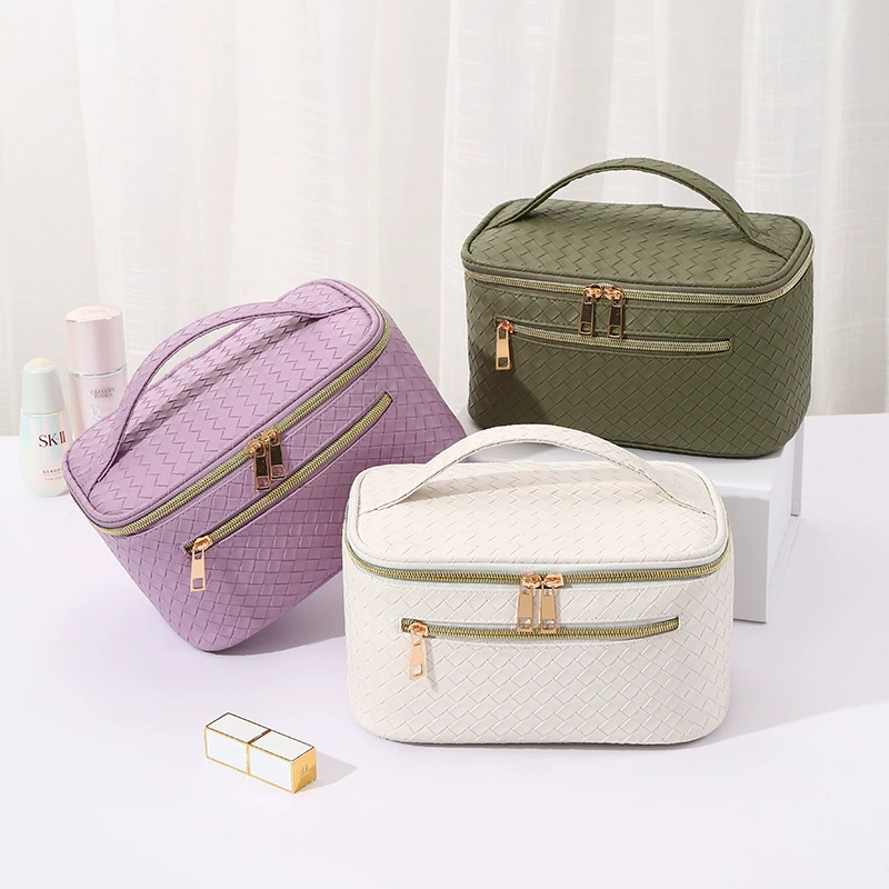 Stylish Woven-Texture Cosmetic Bag – Portable, High-Capacity, Multifunctional, Waterproof Travel Toiletry Bag