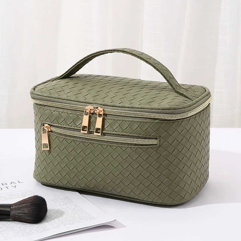 Stylish Woven-Texture Cosmetic Bag – Portable, High-Capacity, Multifunctional, Waterproof Travel Toiletry Bag