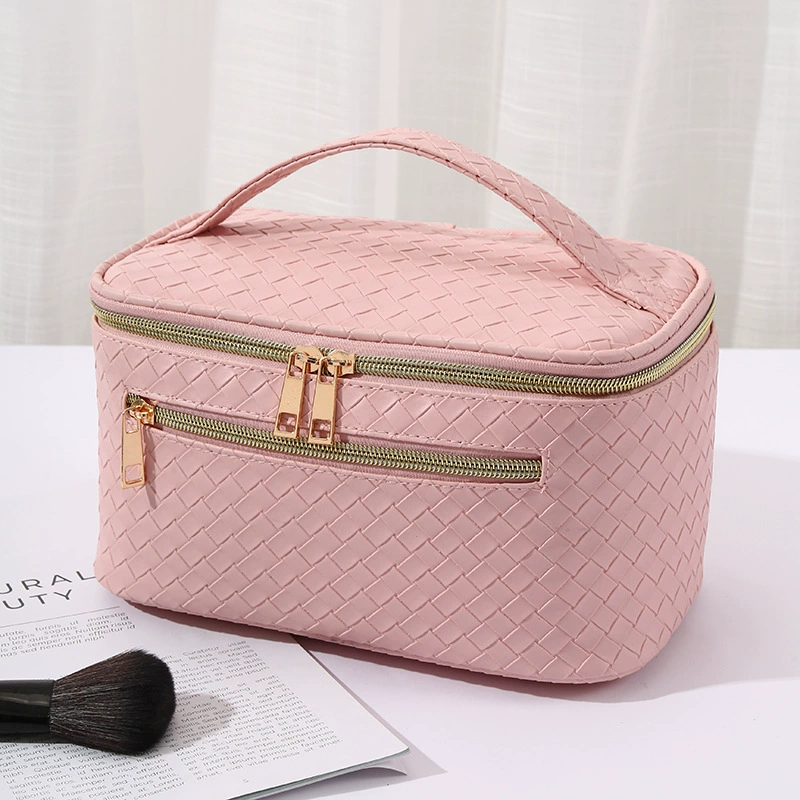 Stylish Woven-Texture Cosmetic Bag – Portable, High-Capacity, Multifunctional, Waterproof Travel Toiletry Bag