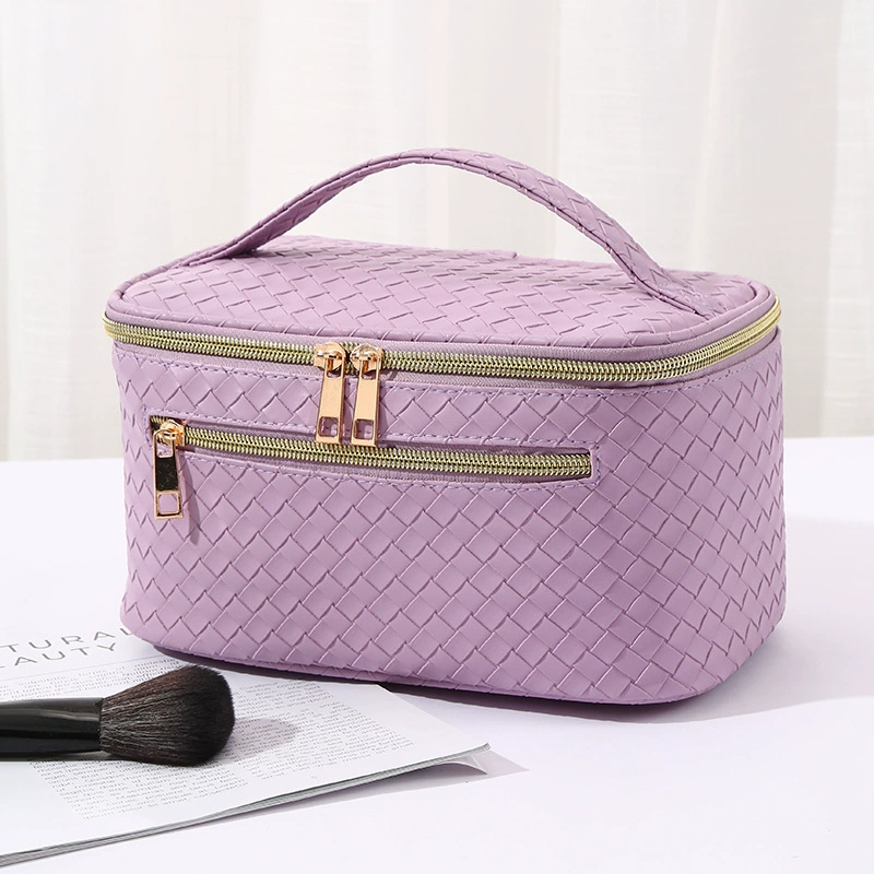 Stylish Woven-Texture Cosmetic Bag – Portable, High-Capacity, Multifunctional, Waterproof Travel Toiletry Bag