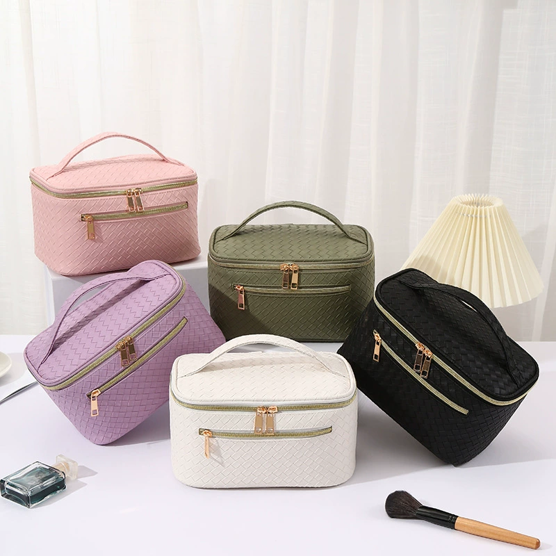 Stylish Woven-Texture Cosmetic Bag – Portable, High-Capacity, Multifunctional, Waterproof Travel Toiletry Bag